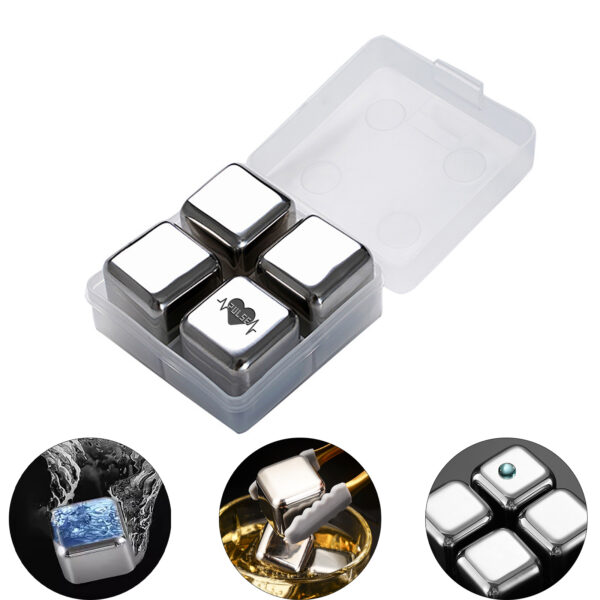 Reusable Whiskey Chilling Stainless Steel 4 Ice Cubes Sets