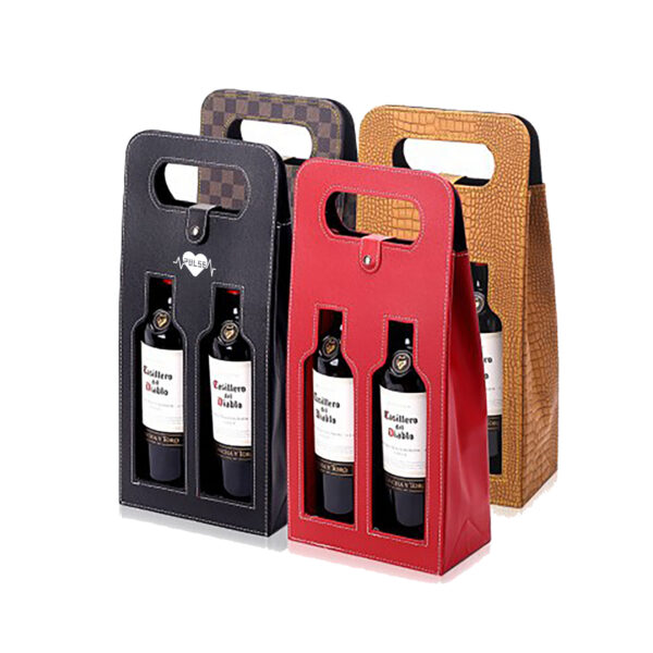 Leather Wine Tote Bag Reusable Holds 2 Bottles