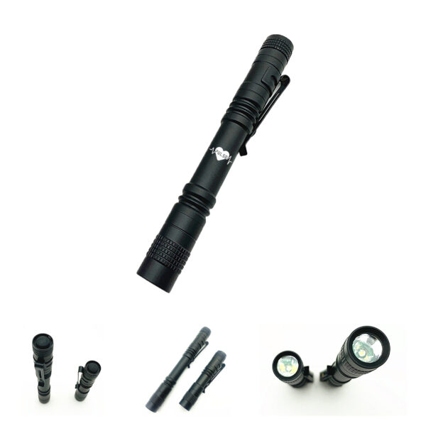 AAA Battery Aluminum Alloy Mini Flashlight with Pen Holder