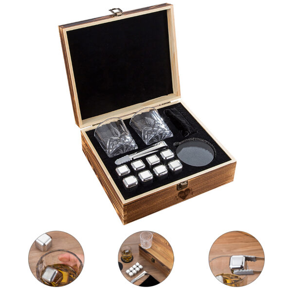 Custom Logo Non-Steel Ice Cube Wooden Box Set for Party