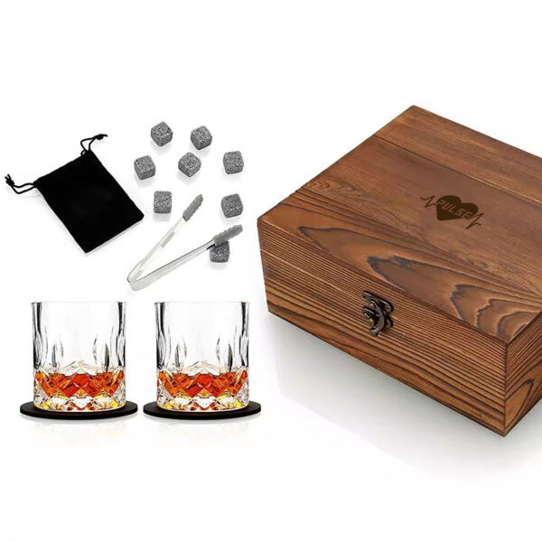 Reusable Whiskey Ice Stone Set with Glass and Clip