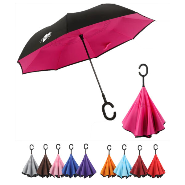 Inverted Reverse Upside-Down Umbrella with C-shape Handle