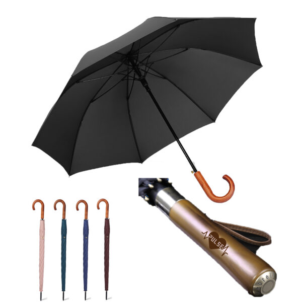 Classic Umbrella with Wooden Long Curved J Handle Vintage