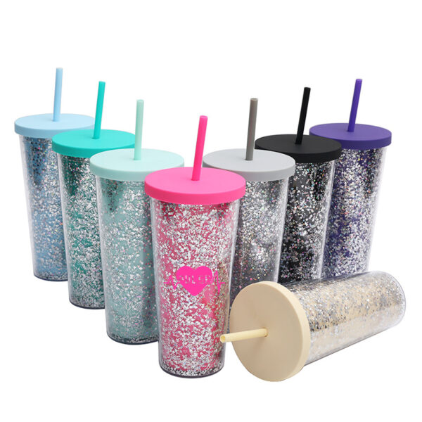 24 oz Glitter Double Wall Plastic Tumbler Sparking